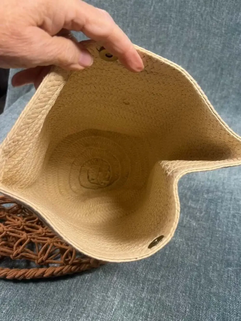 Macrame and Straw Bucket Tote Cottagecore Bag  Braided Handles beachy